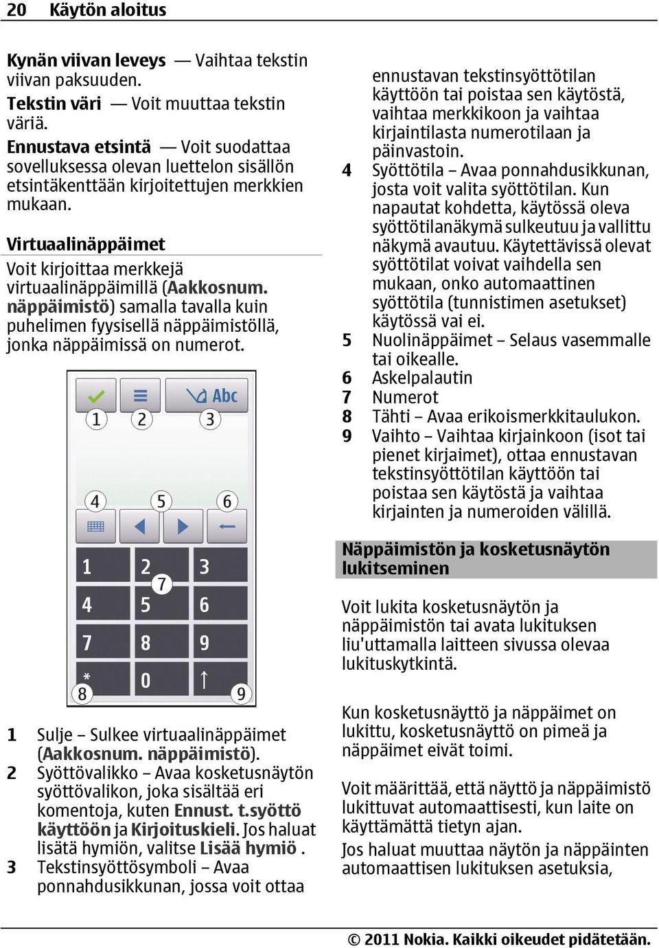 näppäimistö) samalla tavalla kuin puhelimen fyysisellä näppäimistöllä, jonka näppäimissä on numerot.