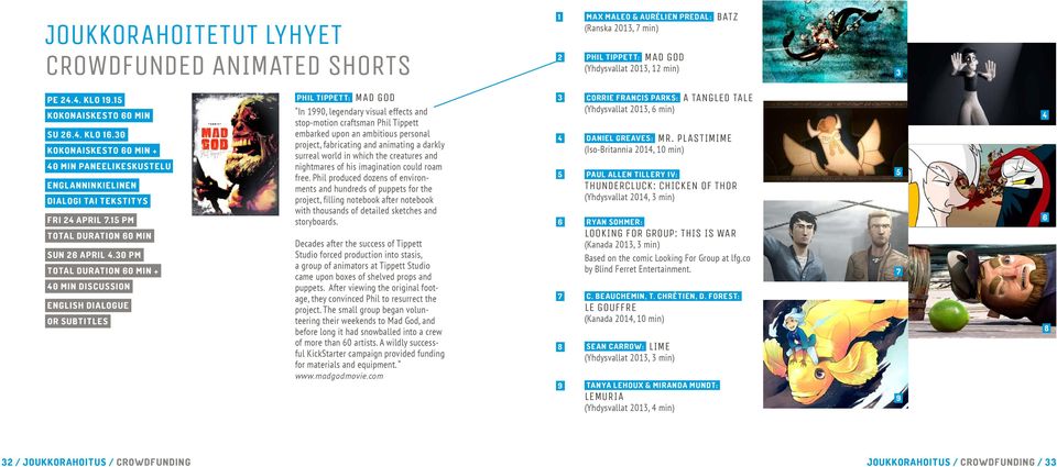 30 pm total duration 60 Min + 40 Min discussion english dialogue or subtitles phil tippett: mad god In 1990, legendary visual effects and stop-motion craftsman Phil Tippett embarked upon an ambitious