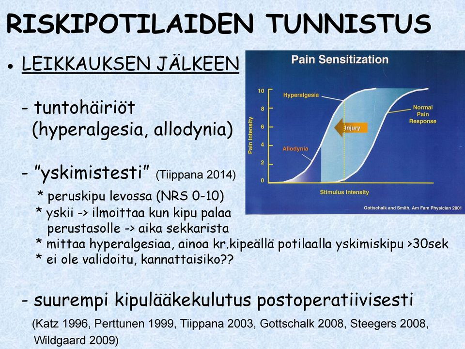 hyperalgesiaa, ainoa kr.kipeällä potilaalla yskimiskipu >30sek * ei ole validoitu, kannattaisiko?