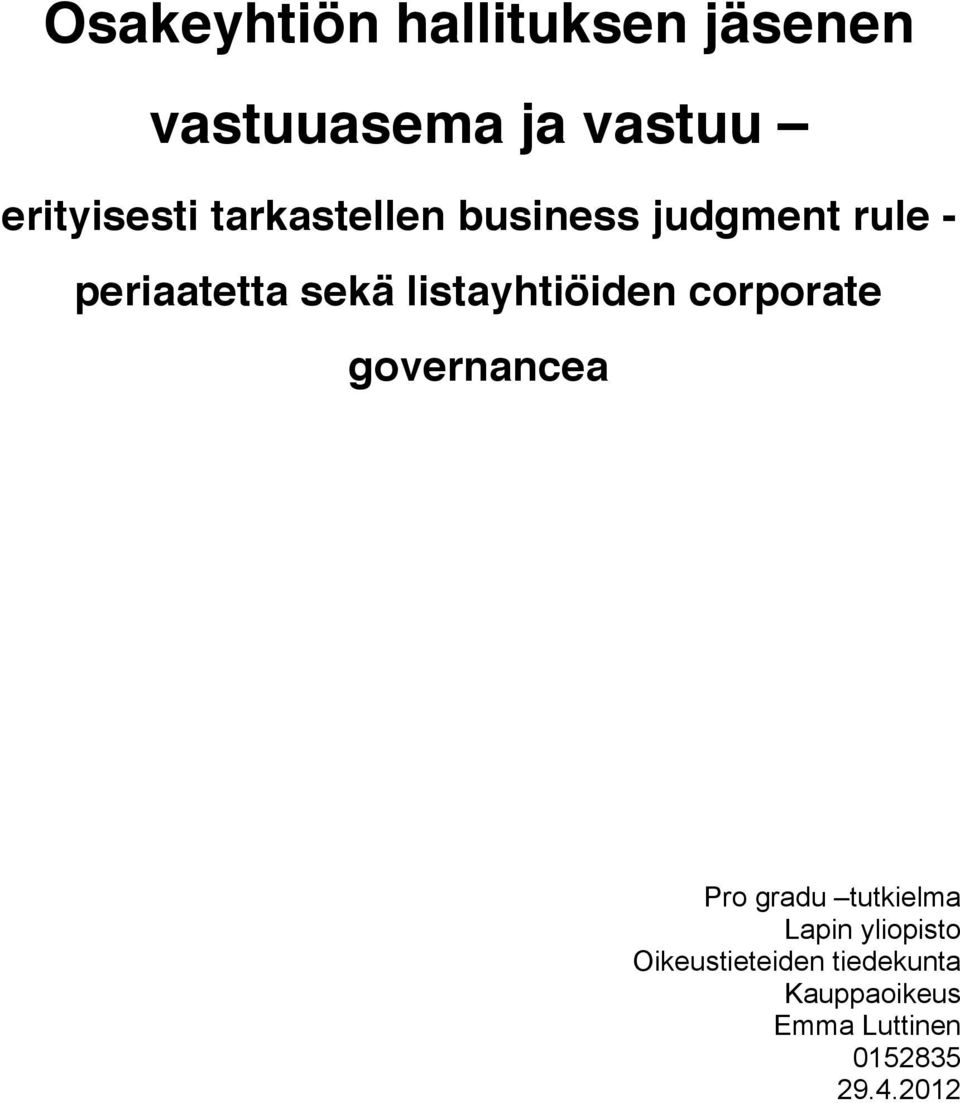 listayhtiöiden corporate governancea Pro gradu tutkielma Lapin