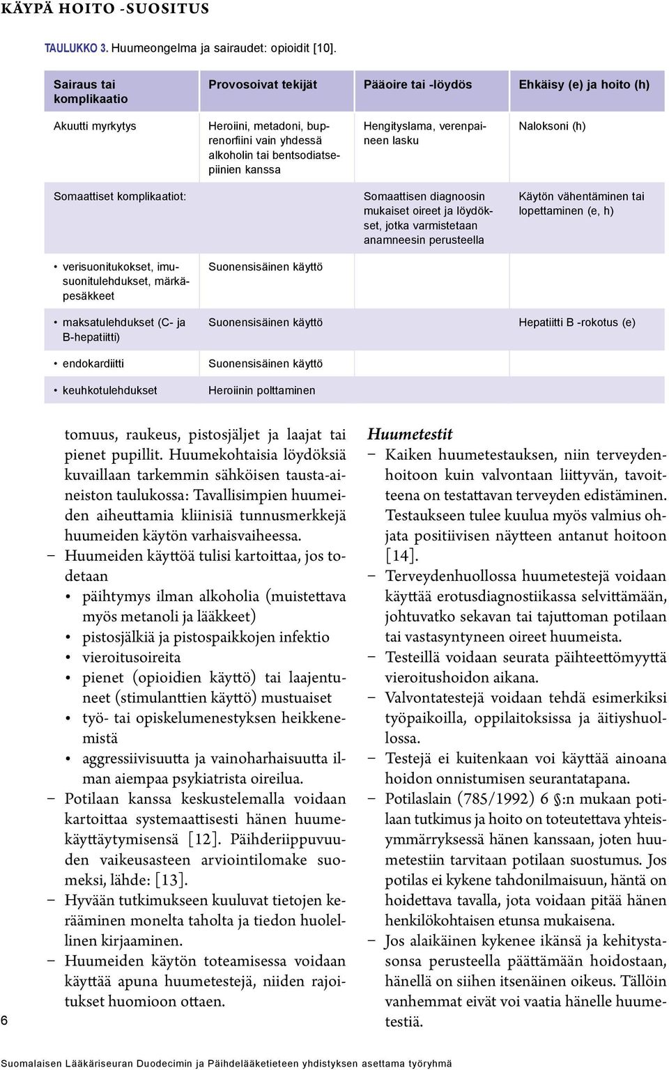 Hengityslama, verenpaineen lasku Naloksoni (h) Somaattiset komplikaatiot: Somaattisen diagnoosin mukaiset oireet ja löydökset, jotka varmistetaan anamneesin perusteella Käytön vähentäminen tai