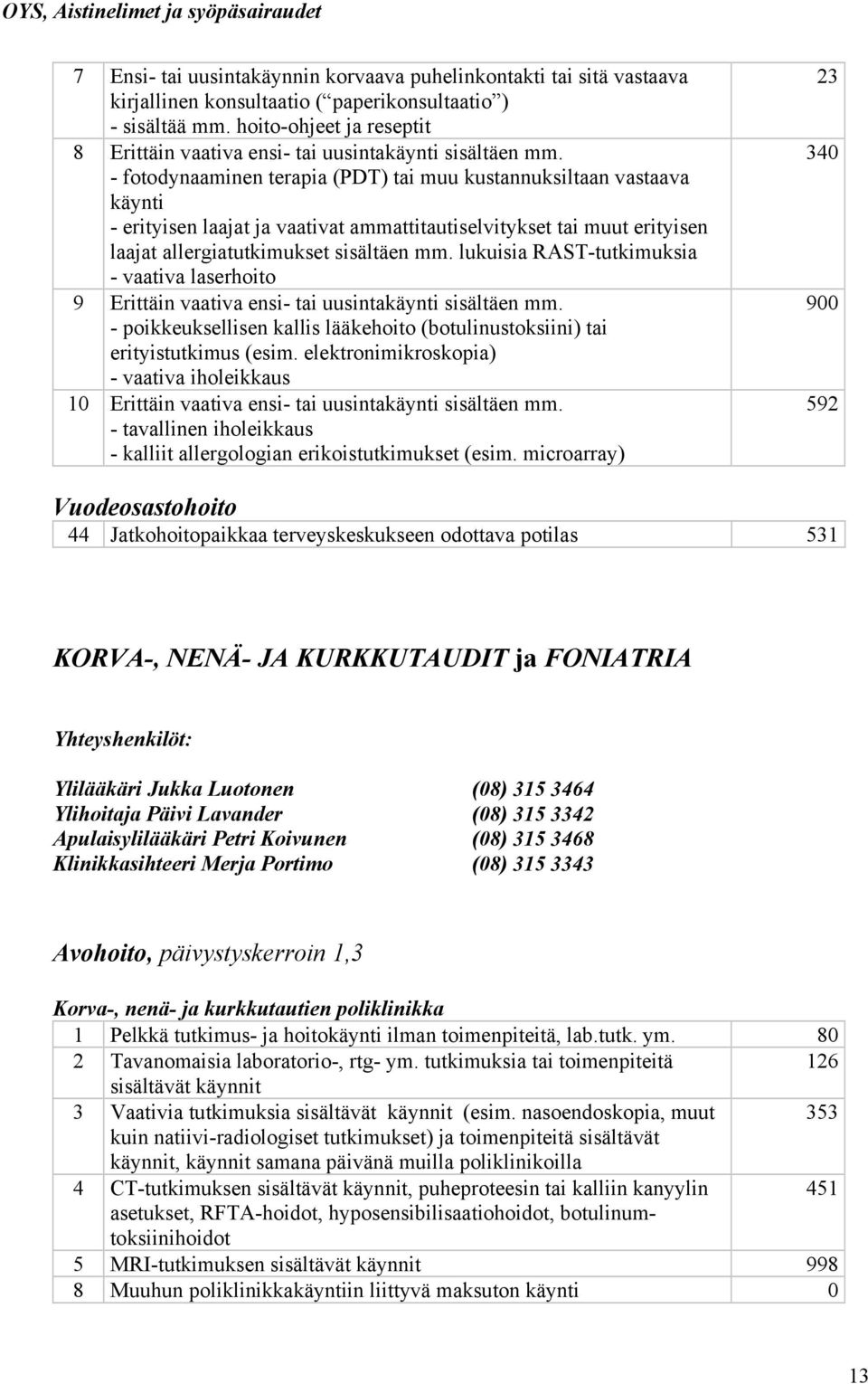 - fotodynaaminen terapia (PDT) tai muu kustannuksiltaan vastaava käynti - erityisen laajat ja vaativat ammattitautiselvitykset tai muut erityisen laajat allergiatutkimukset sisältäen mm.