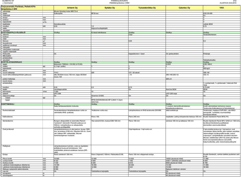 tilavuus m 3 0,05 0,5 levyvahvuus syöttimen sivulevyt sulkupelti sulkupeltien materiaali suppilo materiaalit Pintavahti On Kapasitiivinen + laser On /pintavahdein Pintaraja Mikrokytkin