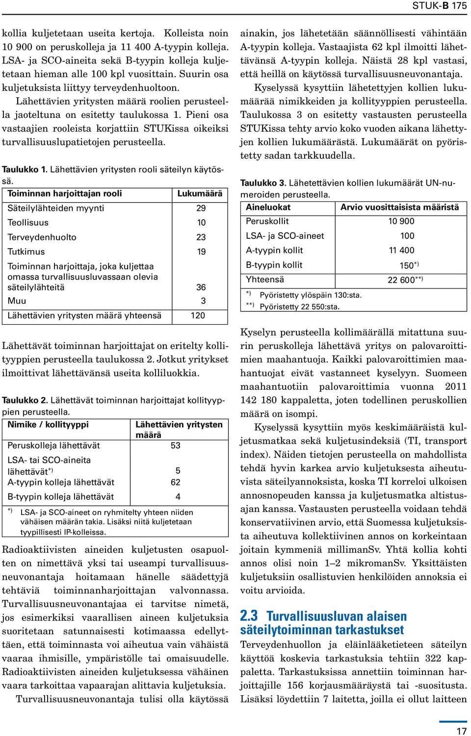 Pieni osa vastaajien rooleista korjattiin STUKissa oikeiksi turvallisuuslupatietojen perusteella. Taulukko 1. Lähettävien yritysten rooli säteilyn käytössä.