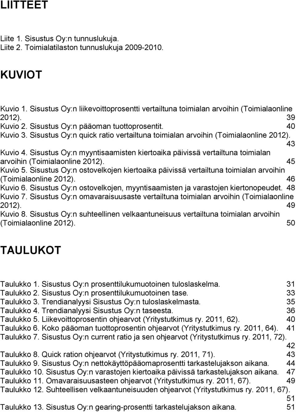 Sisustus Oy:n myyntisaamisten kiertoaika päivissä vertailtuna toimialan arvoihin (Toimialaonline 2012). 45 Kuvio 5.