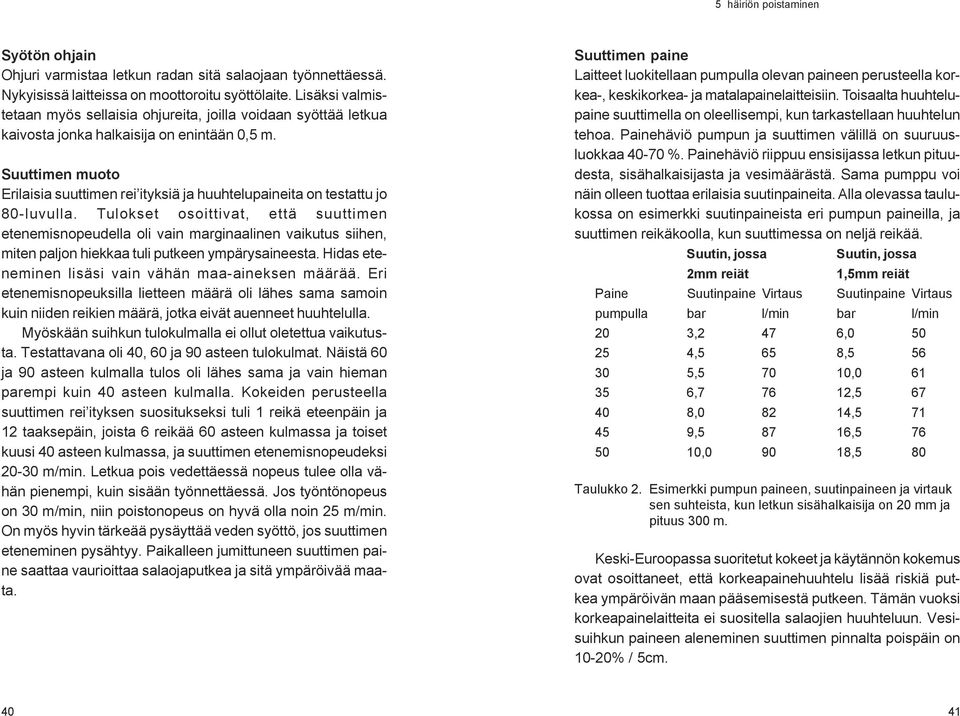 Suuttimen muoto Erilaisia suuttimen rei ityksiä ja huuhtelupaineita on testattu jo 80-luvulla.