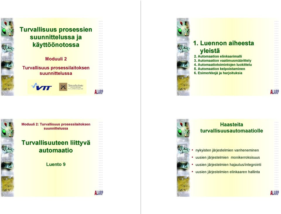 Esimerkkejä ja harjoituksia Moduuli 2: Turvallisuus prosessilaitoksen suunnittelussa Turvallisuuteen liittyvä automaatio Luento 9 Haasteita