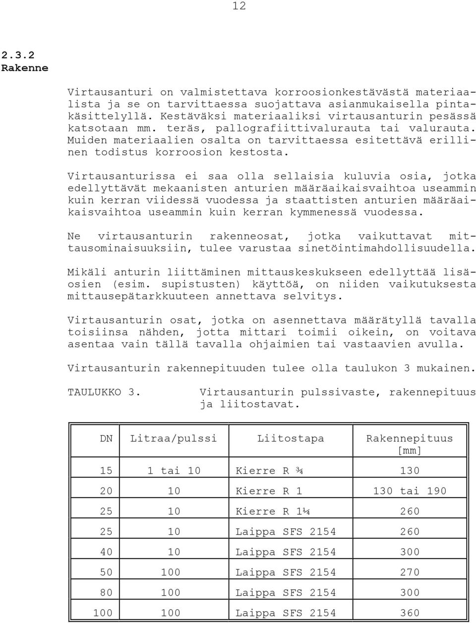 Muiden materiaalien osalta on tarvittaessa esitettävä erillinen todistus korroosion kestosta.