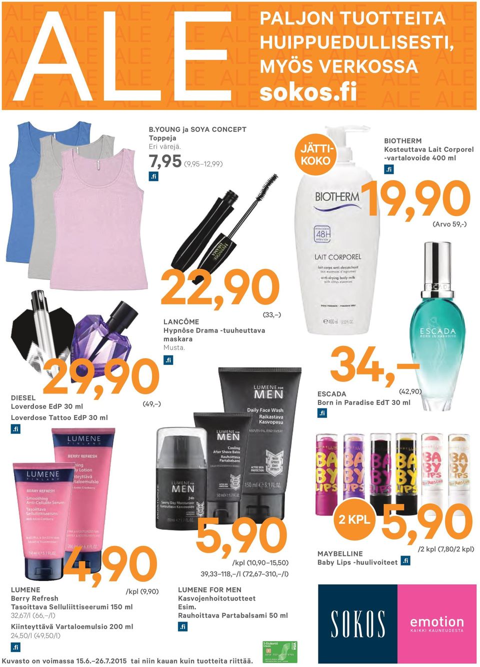 7,95 (9,95 12,99) BIOTHERM Kosteuttava Lait Corporel -vartalovoide 400 ml 19,90 (Arvo 59,-) 22,90 (33, ) LANCÔME Hypnôse Drama -tuuheuttava maskara Musta.