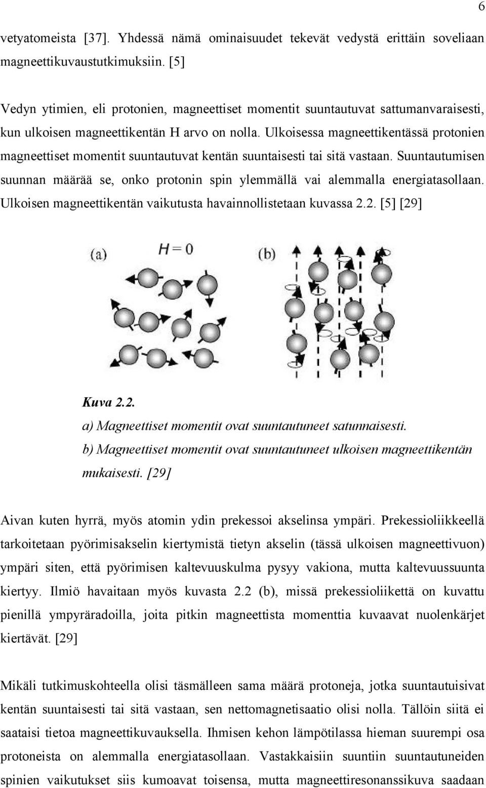 Ulkoisessa magneettikentässä protonien magneettiset momentit suuntautuvat kentän suuntaisesti tai sitä vastaan.