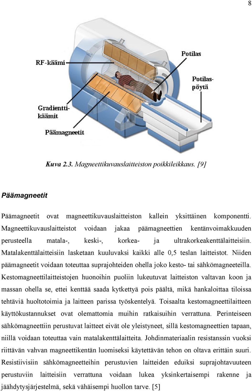 kentänvoimakkuuden ultrakorkeakenttälaitteisiin. Matalakenttälaitteisiin lasketaan kuuluvaksi kaikki alle 0,5 teslan laitteistot.