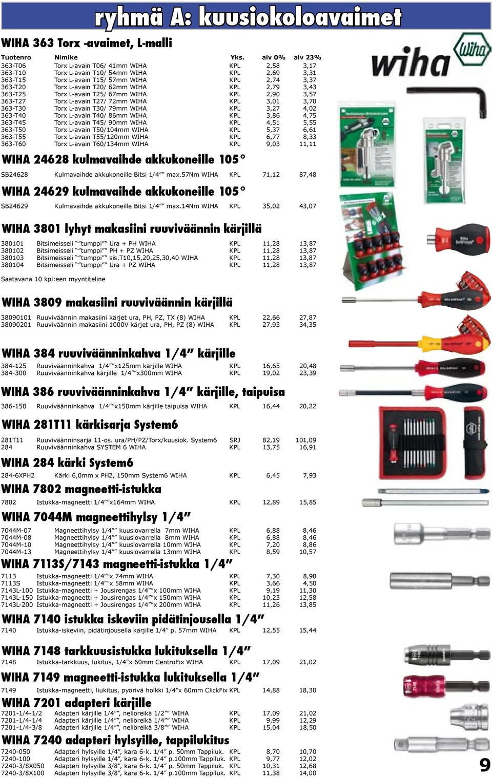 3,27 4,02 363-T40 Torx L-avain T40/ 86mm WIHA KPL 3,86 4,75 363-T45 Torx L-avain T45/ 90mm WIHA KPL 4,51 5,55 363-T50 Torx L-avain T50/104mm WIHA KPL 5,37 6,61 363-T55 Torx L-avain T55/120mm WIHA KPL