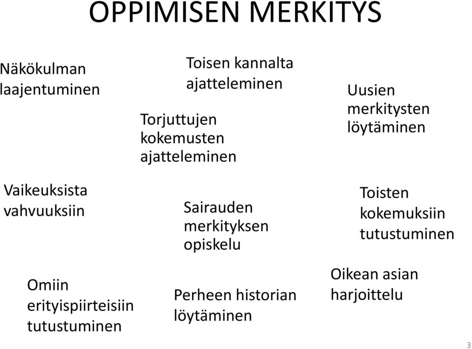 kokemusten ajatteleminen Sairauden merkityksen opiskelu Perheen historian