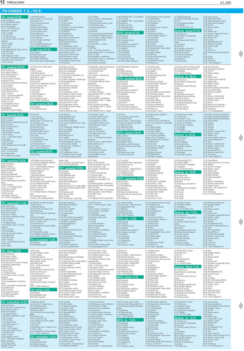 05 Diagnoosi: Murha 5.50 Arjen huimapäät: Kalastaja 6.00 Eduskunnan kyselytunti 7.00 Tv-uutiset TV perjantai 08.05. 04.00 Uutisikkuna 05.55 Saimi & Jalmari 06.5 Ykkösen aamu-tv 09.30 Tie Avonleaan 0.