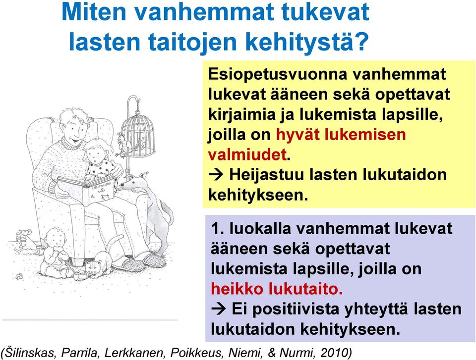 lukemisen valmiudet. Heijastuu lasten lukutaidon kehitykseen. 1.