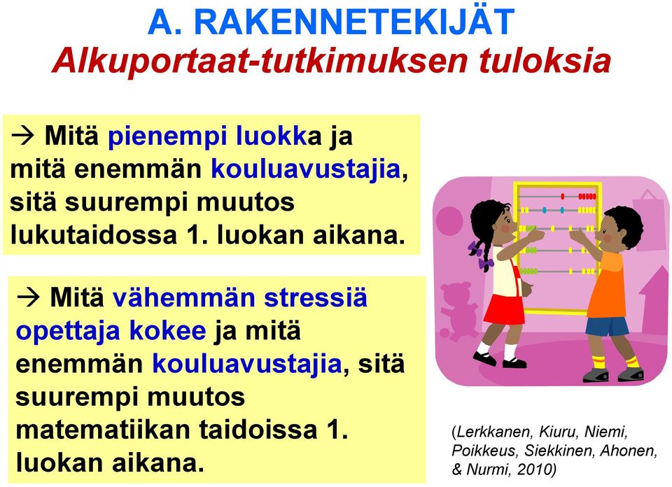 Mitä vähemmän stressiä opettaja kokee ja mitä enemmän kouluavustajia, sitä suurempi