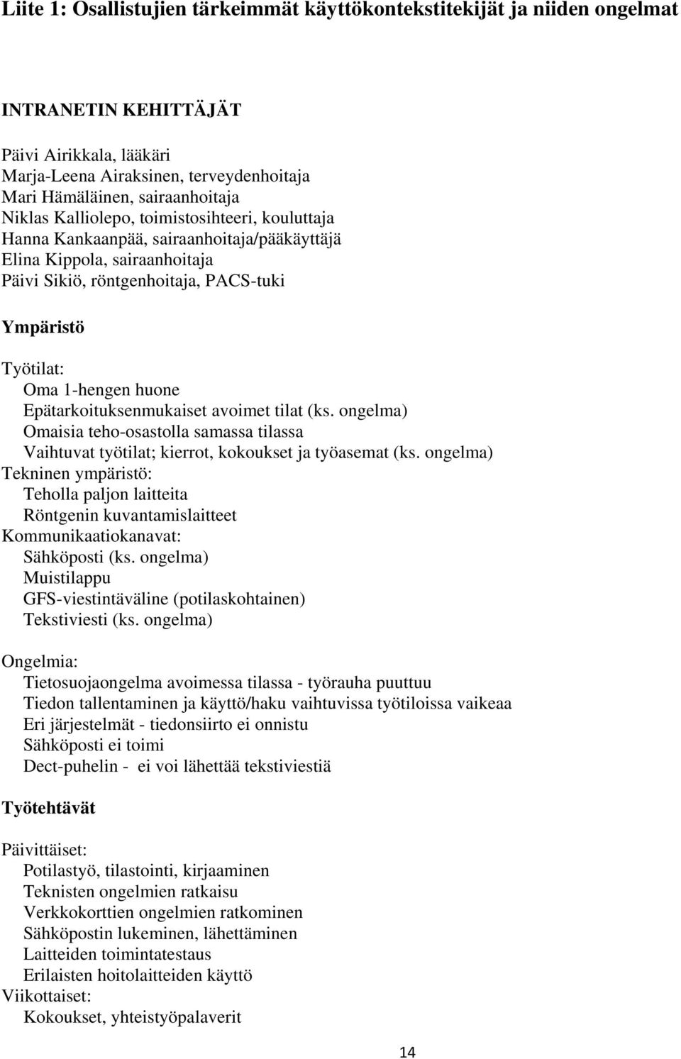 huone Epätarkoituksenmukaiset avoimet tilat (ks. ongelma) Omaisia teho-osastolla samassa tilassa Vaihtuvat työtilat; kierrot, kokoukset ja työasemat (ks.