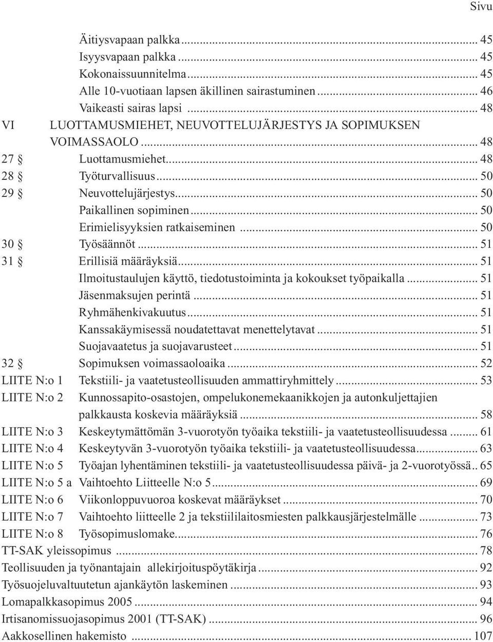 .. 50 Erimielisyyksien ratkaiseminen... 50 30 Työsäännöt... 51 31 Erillisiä määräyksiä... 51 Ilmoitustaulujen käyttö, tiedotustoiminta ja kokoukset työpaikalla... 51 Jäsenmaksujen perintä.