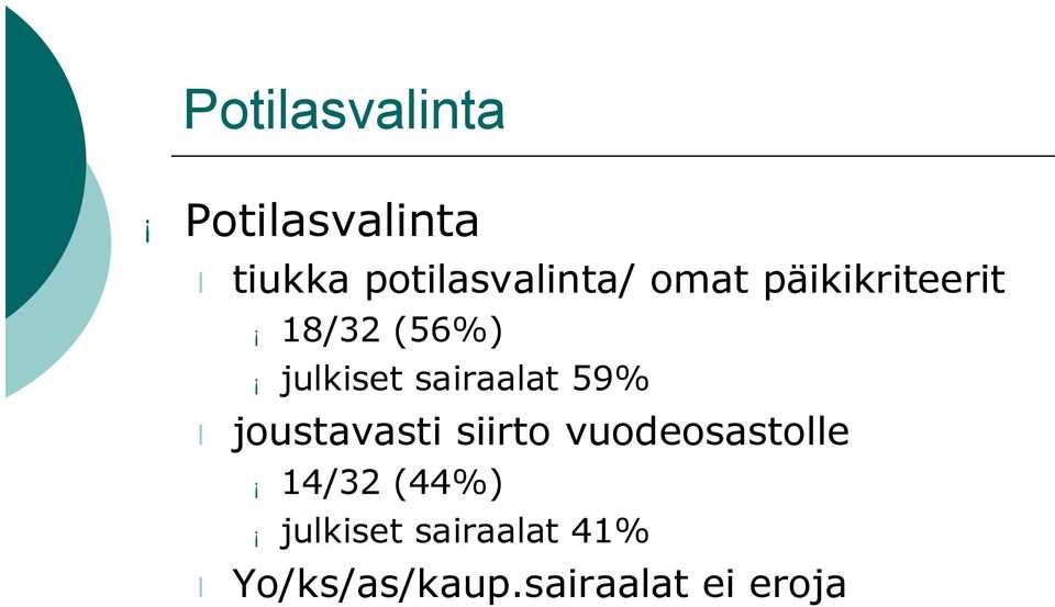 59% joustavasti siirto vuodeosastolle 14/32 (44%)