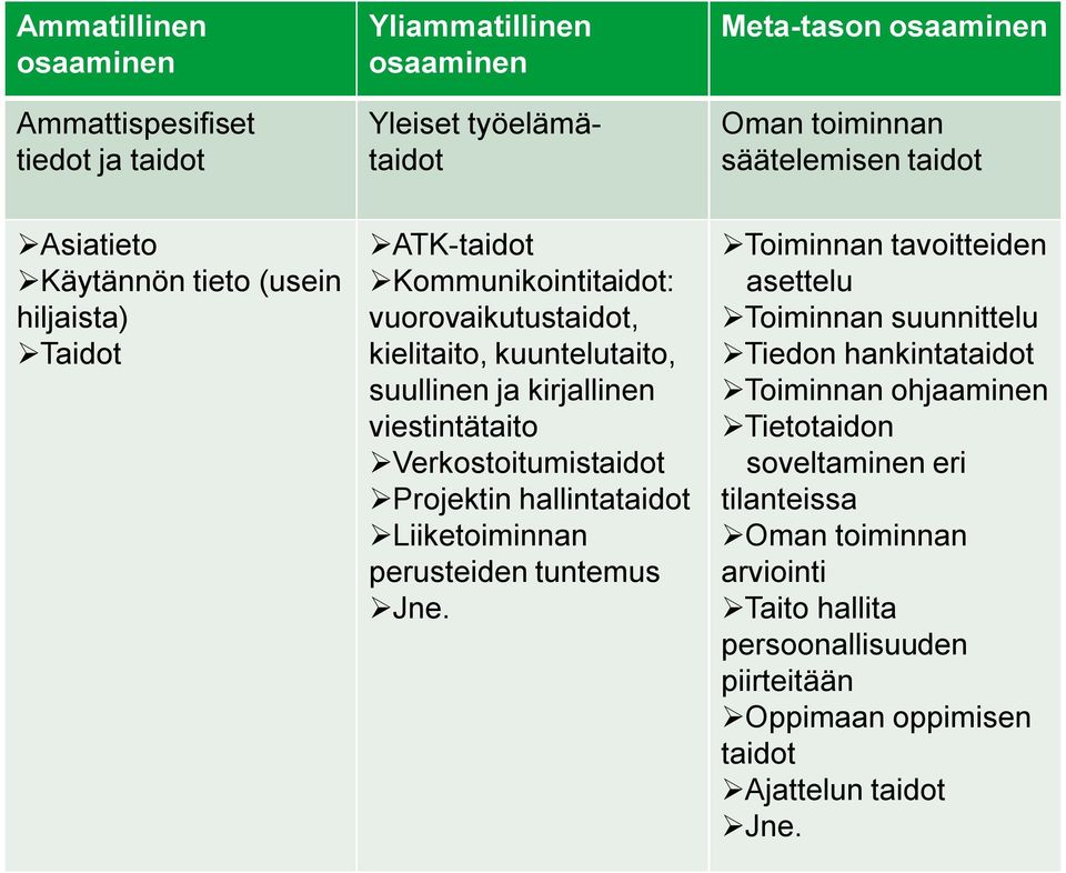 viestintätaito Verkostoitumistaidot Projektin hallintataidot Liiketoiminnan perusteiden tuntemus Jne.