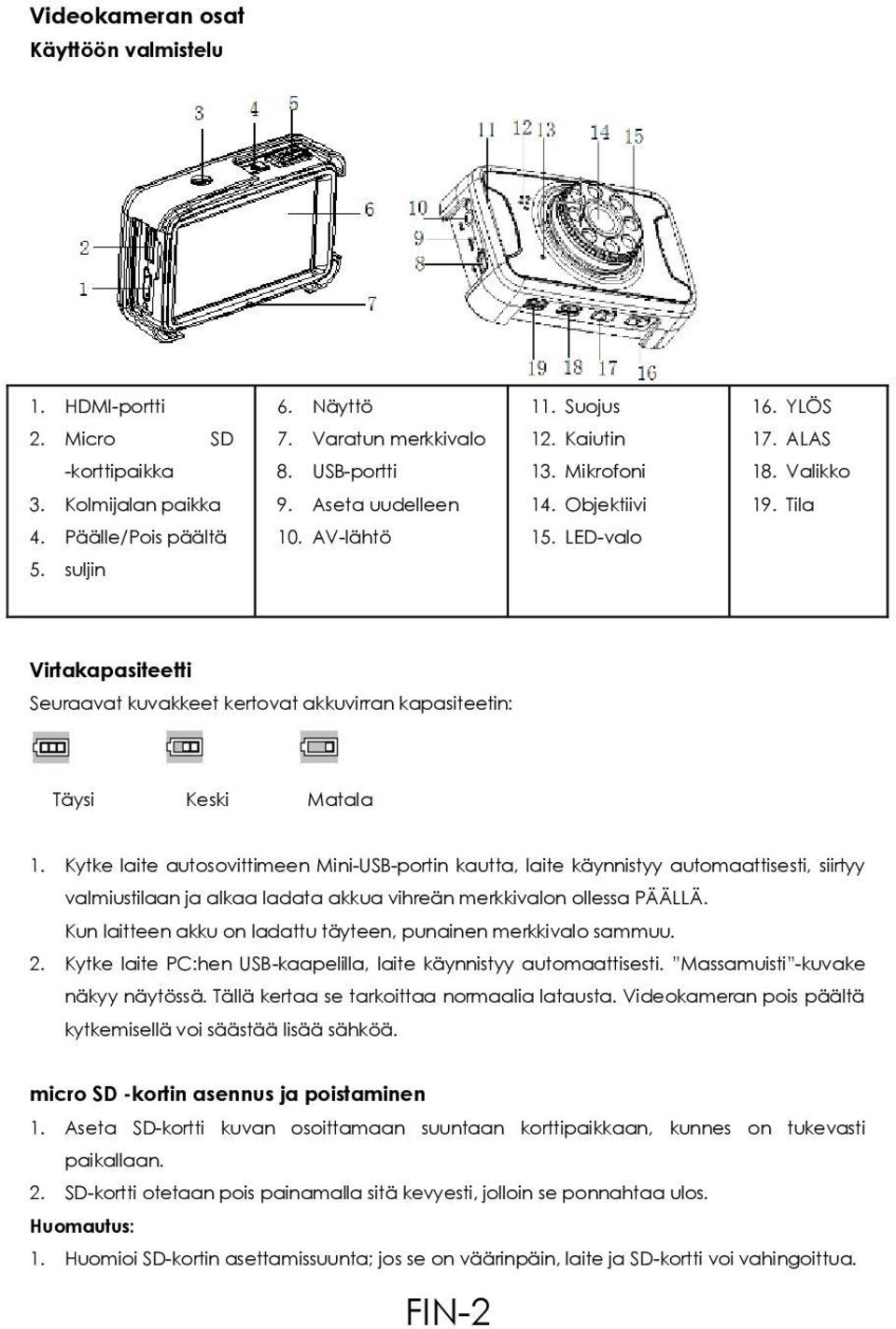 suljin Virtakapasiteetti Seuraavat kuvakkeet kertovat akkuvirran kapasiteetin: Täysi Keski Matala 1.