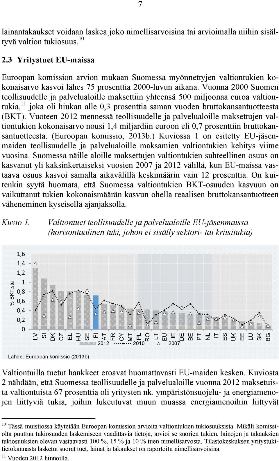 Vuonna 2000 Suomen teollisuudelle ja palvelualoille maksettiin yhteensä 500 miljoonaa euroa valtiontukia, 11 joka oli hiukan alle 0,3 prosenttia saman vuoden bruttokansantuotteesta (BKT).