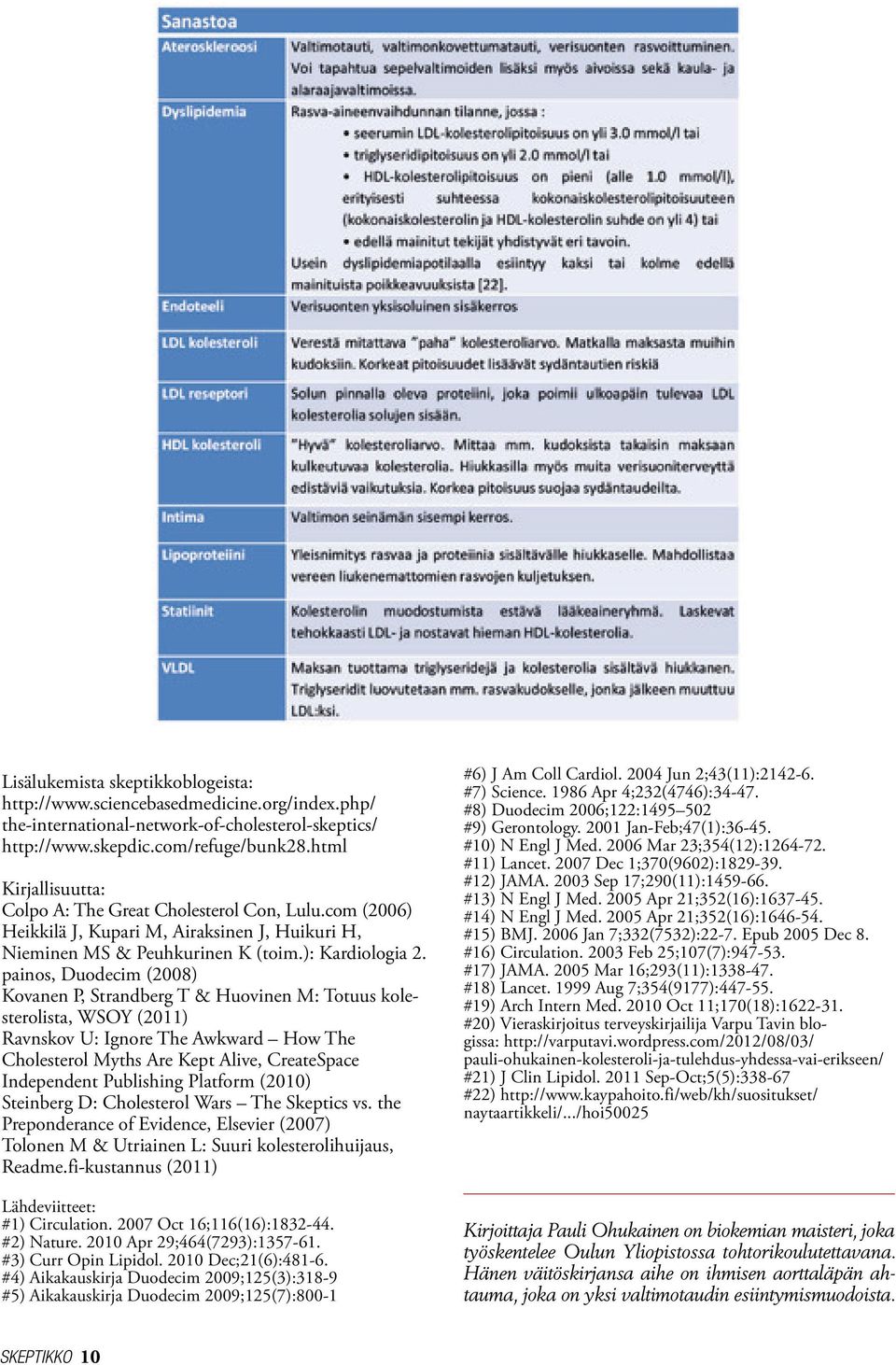 painos, Duodecim (2008) Kovanen P, Strandberg T & Huovinen M: Totuus kolesterolista, WSOY (2011) Ravnskov U: Ignore The Awkward How The Cholesterol Myths Are Kept Alive, CreateSpace Independent