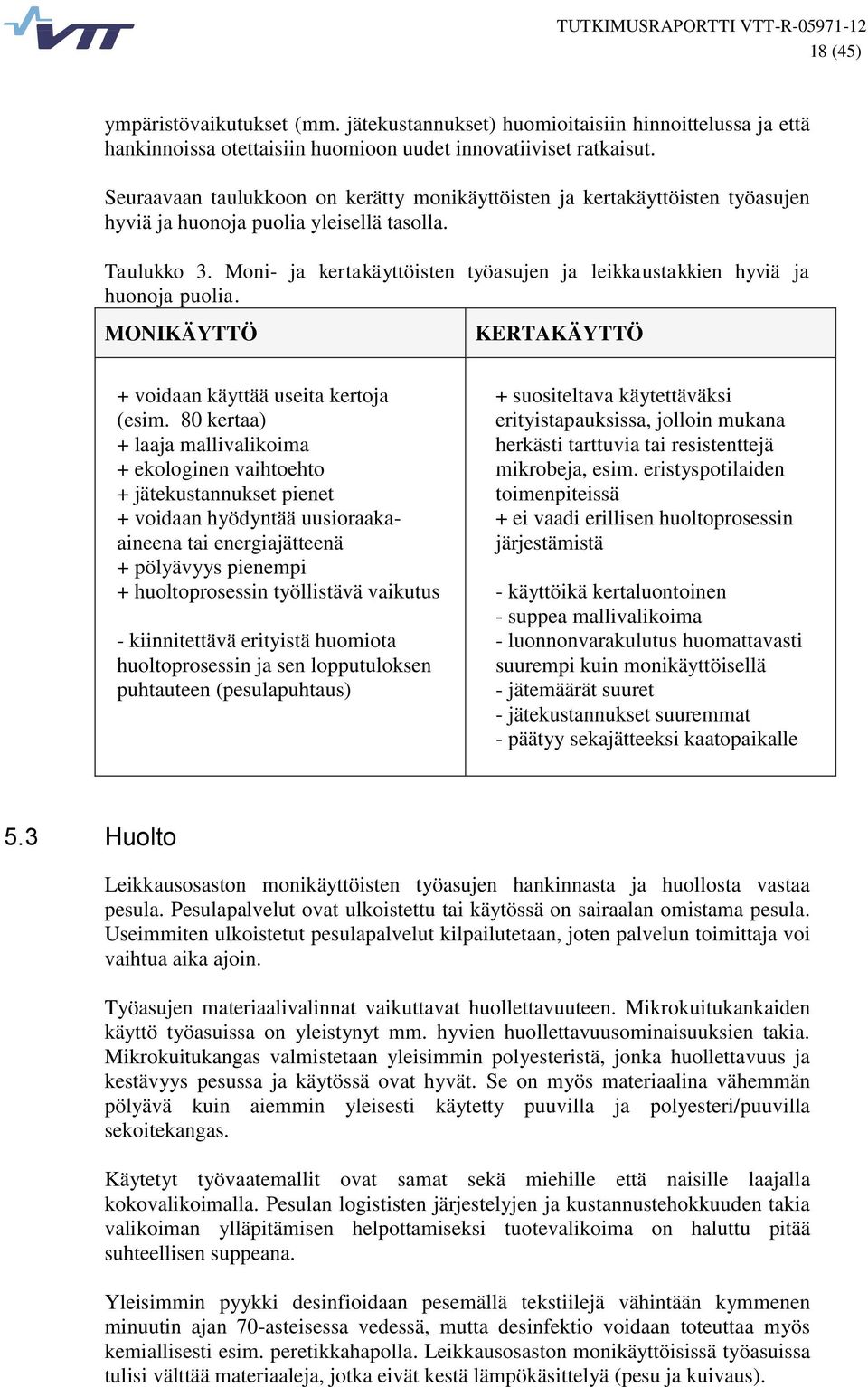 Moni- ja kertakäyttöisten työasujen ja leikkaustakkien hyviä ja huonoja puolia. MONIKÄYTTÖ KERTAKÄYTTÖ + voidaan käyttää useita kertoja (esim.