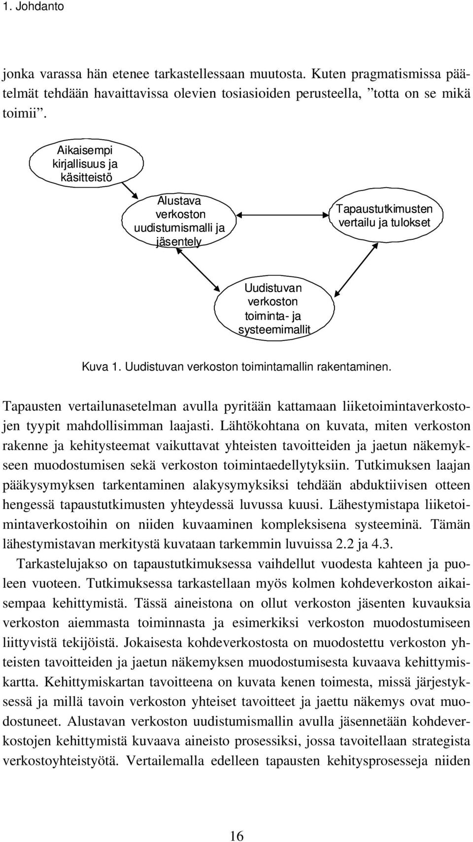 Uudistuvan verkoston toimintamallin rakentaminen. Tapausten vertailunasetelman avulla pyritään kattamaan liiketoimintaverkostojen tyypit mahdollisimman laajasti.