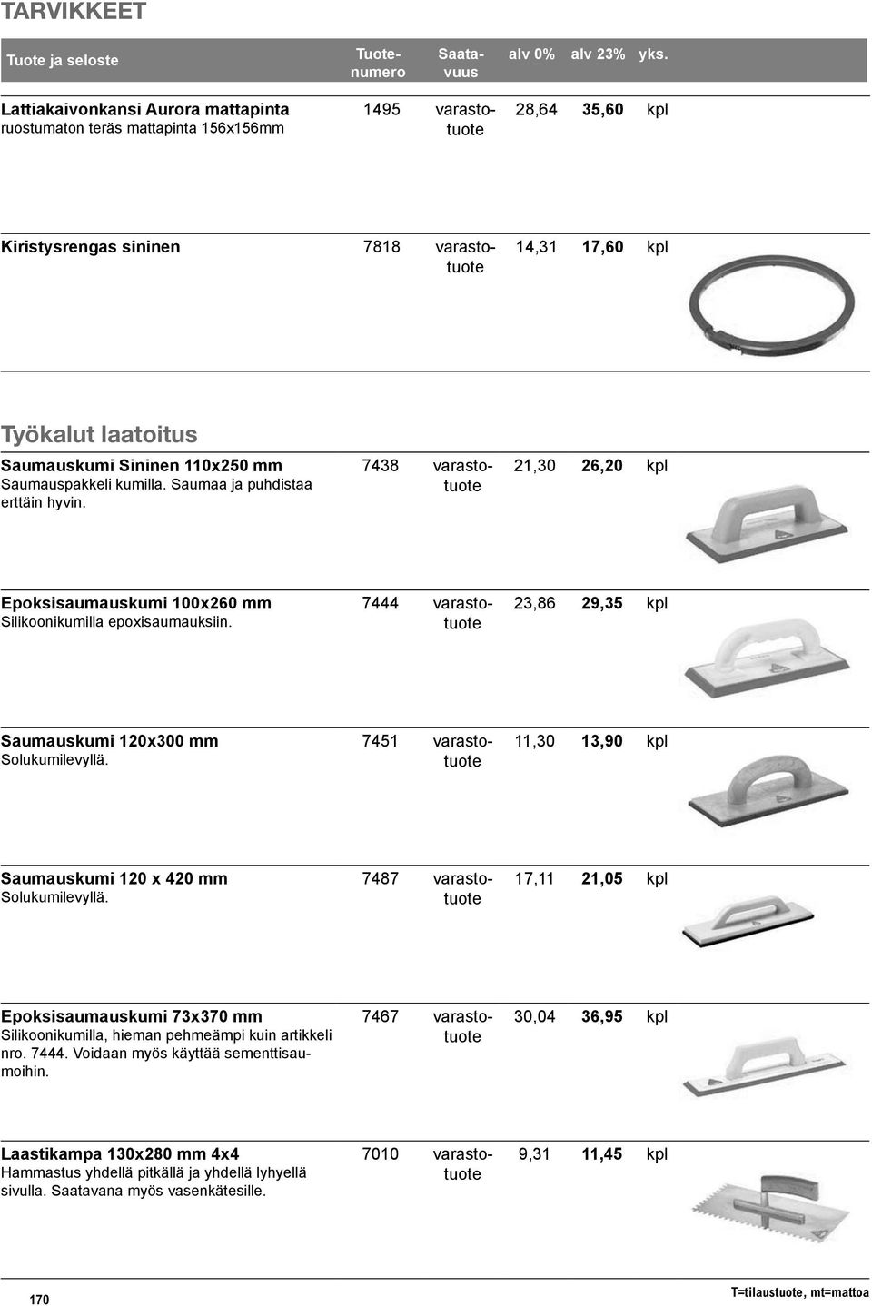 7444 23,86 29,35 kpl Saumauskumi 120x300 mm Solukumilevyllä. 7451 11,30 13,90 kpl Saumauskumi 120 x 420 mm Solukumilevyllä.