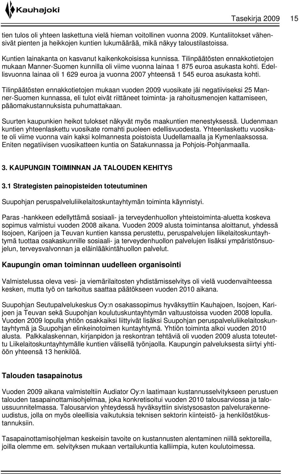 Edellisvuonna lainaa oli 1 629 euroa ja vuonna 2007 yhteensä 1 545 euroa asukasta kohti.