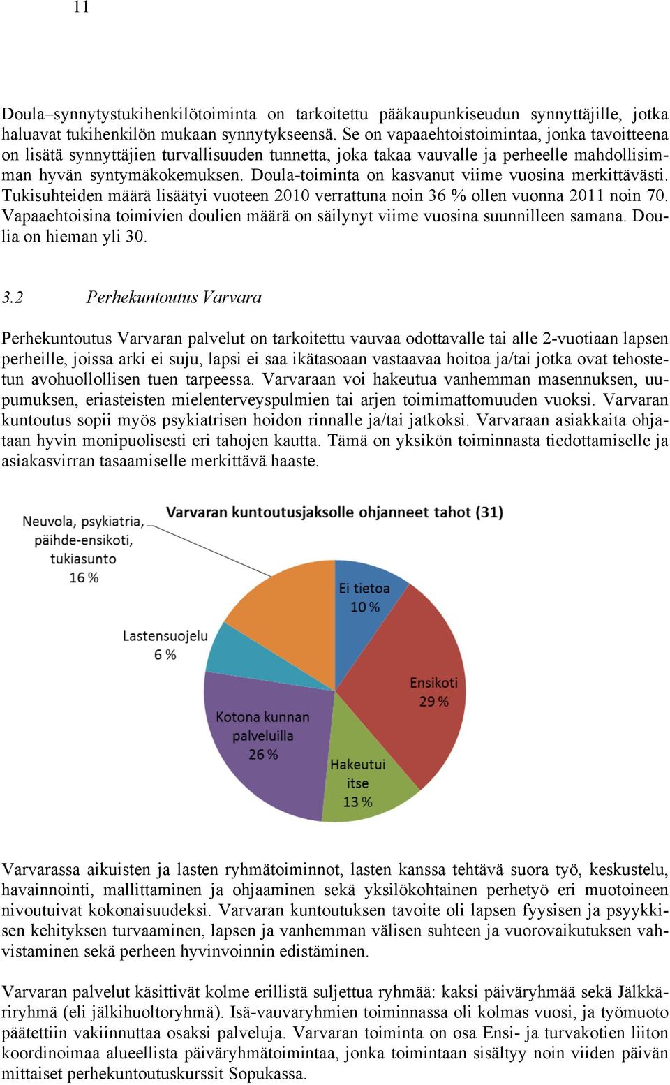 Doula-toiminta on kasvanut viime vuosina merkittävästi. Tukisuhteiden määrä lisäätyi vuoteen 2010 verrattuna noin 36 % ollen vuonna 2011 noin 70.