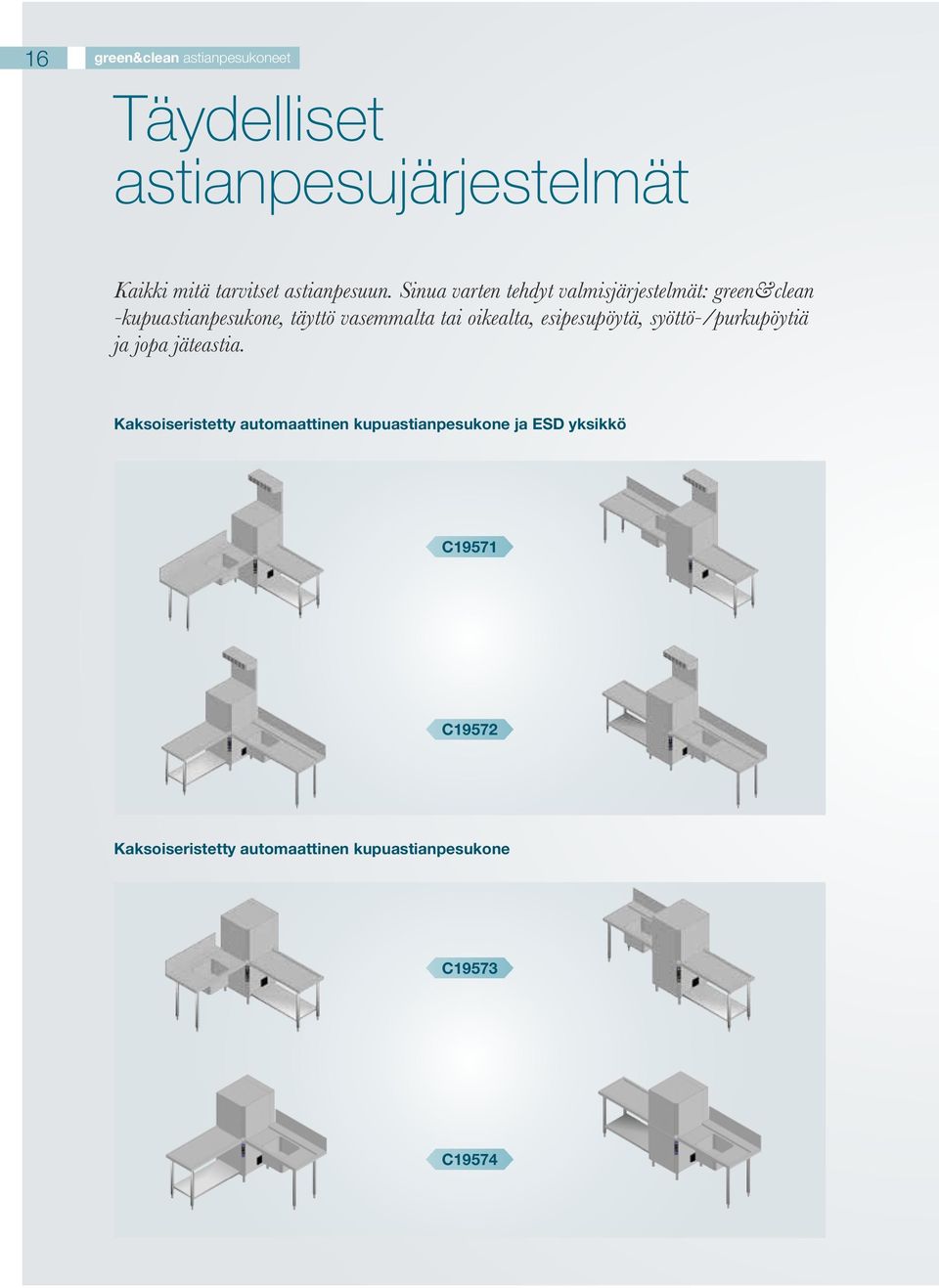 Sinua varten tehdyt valmisjärjestelmät: green&clean -kupuastianpesukone, täyttö vasemmalta tai