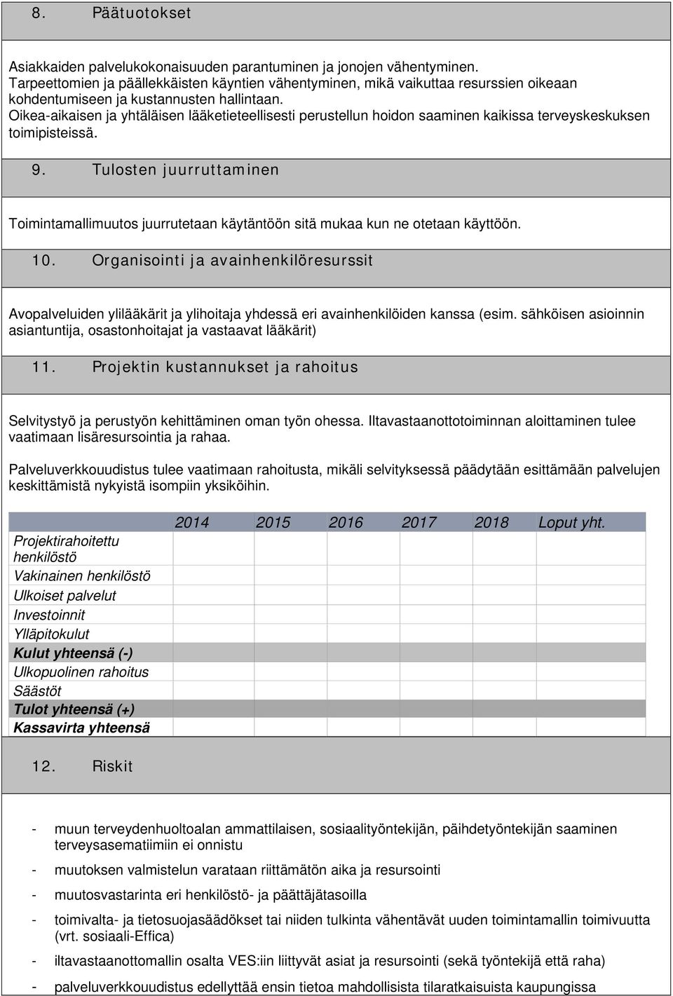 Oikea-aikaisen ja yhtäläisen lääketieteellisesti perustellun hoidon saaminen kaikissa terveyskeskuksen toimipisteissä. 9.