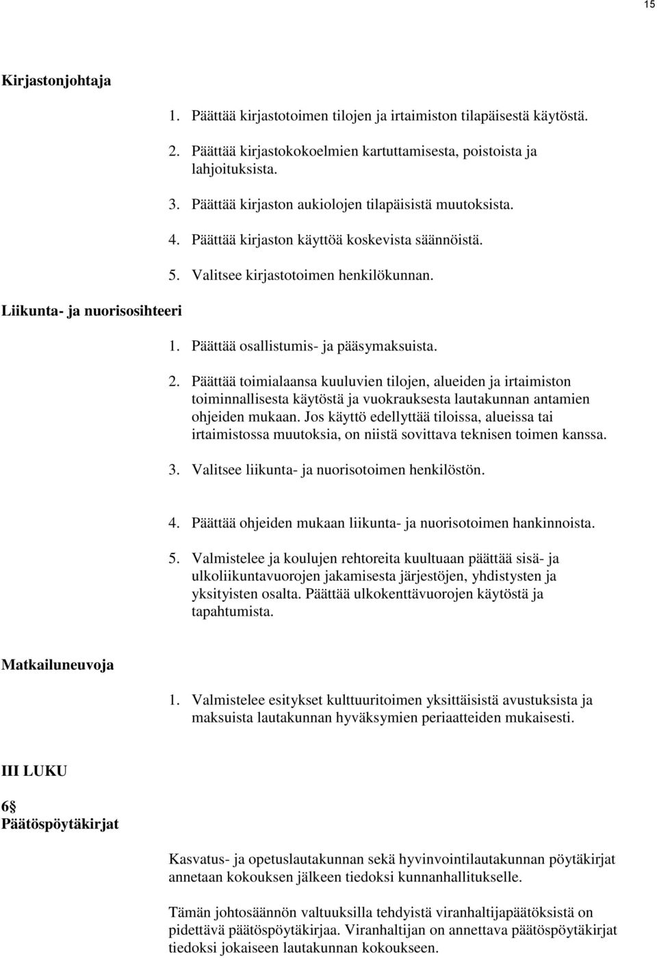 Päättää toimialaansa kuuluvien tilojen, alueiden ja irtaimiston toiminnallisesta käytöstä ja vuokrauksesta lautakunnan antamien ohjeiden mukaan.