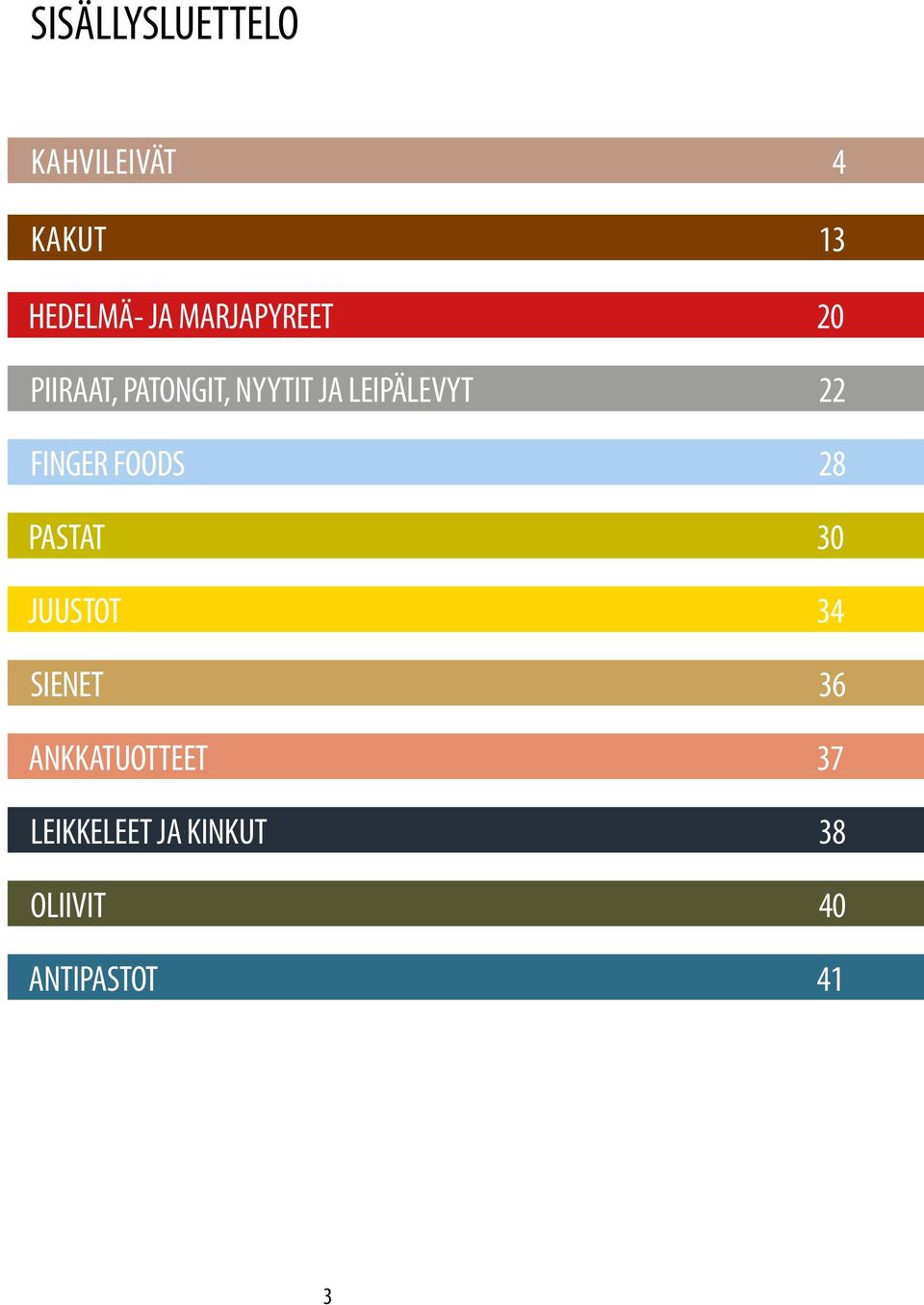 22 FINGER FOODS 28 PASTAT 30 JUUSTOT 34 SIENET 36