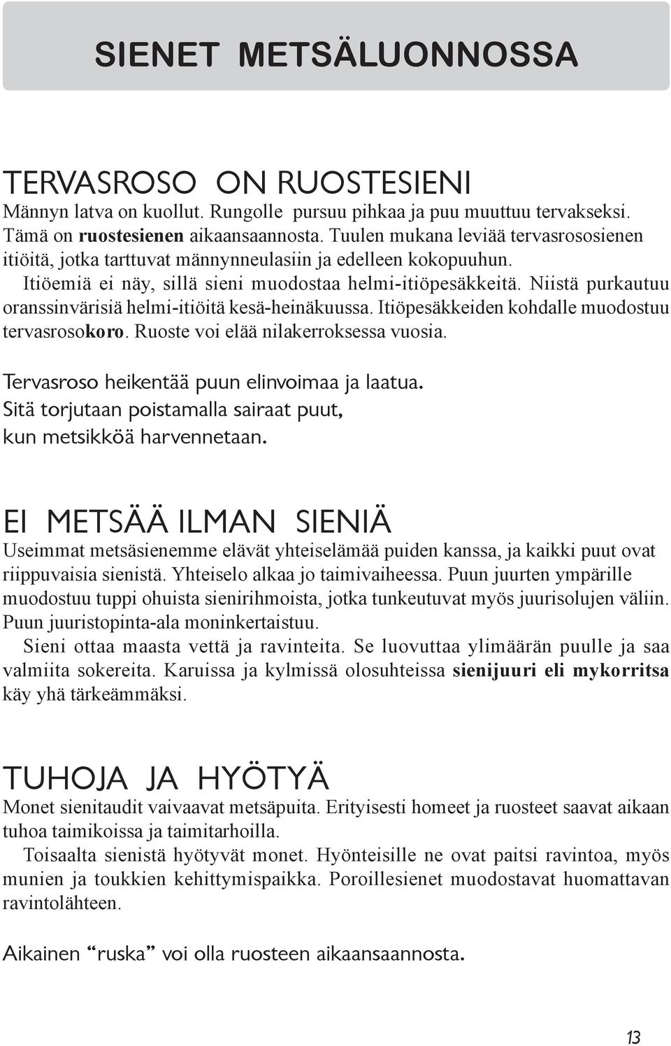 Niistä purkautuu oranssinvärisiä helmi-itiöitä kesä-heinäkuussa. Itiöpesäkkeiden kohdalle muodostuu tervasrosokoro. Ruoste voi elää nilakerroksessa vuosia.