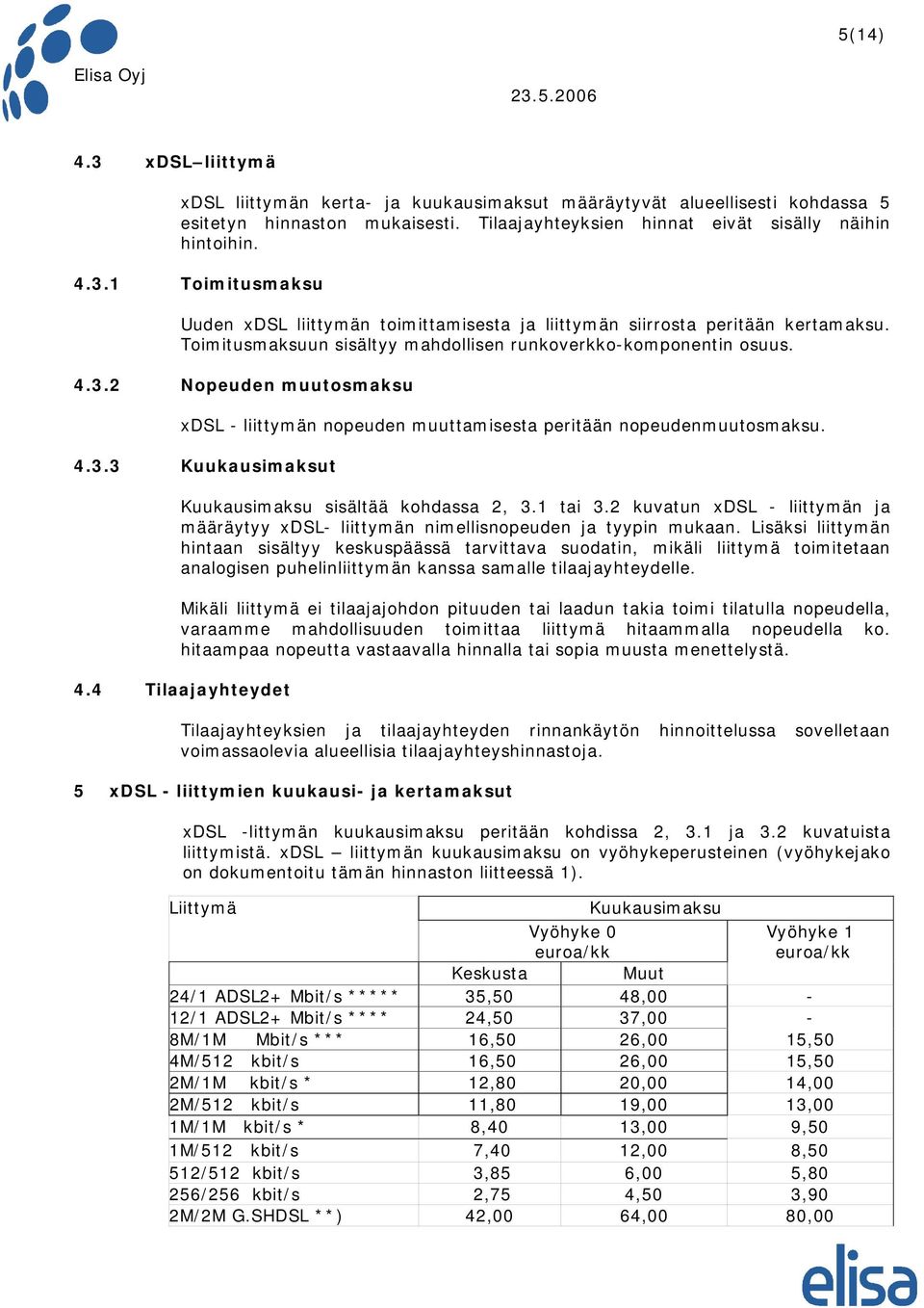 1 tai 3.2 kuvatun xdsl - liittymän ja määräytyy xdsl- liittymän nimellisnopeuden ja tyypin mukaan.