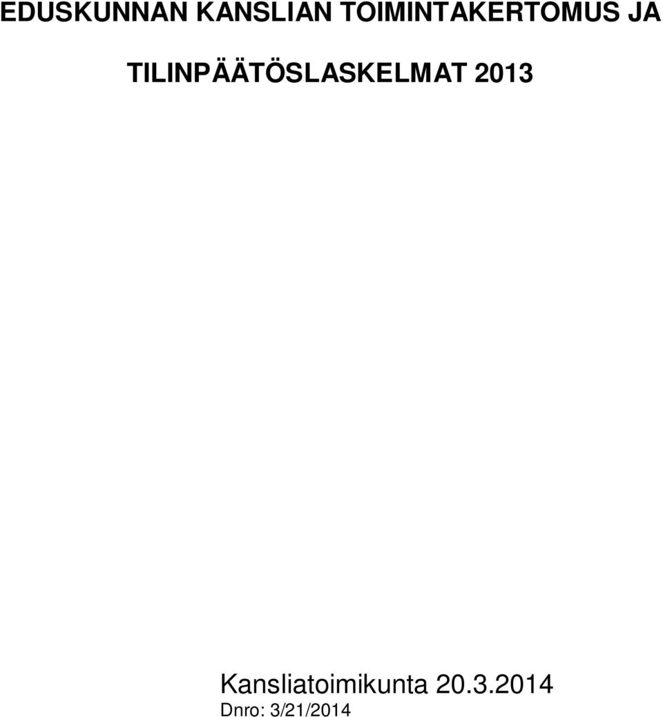 TILINPÄÄTÖSLASKELMAT 2013