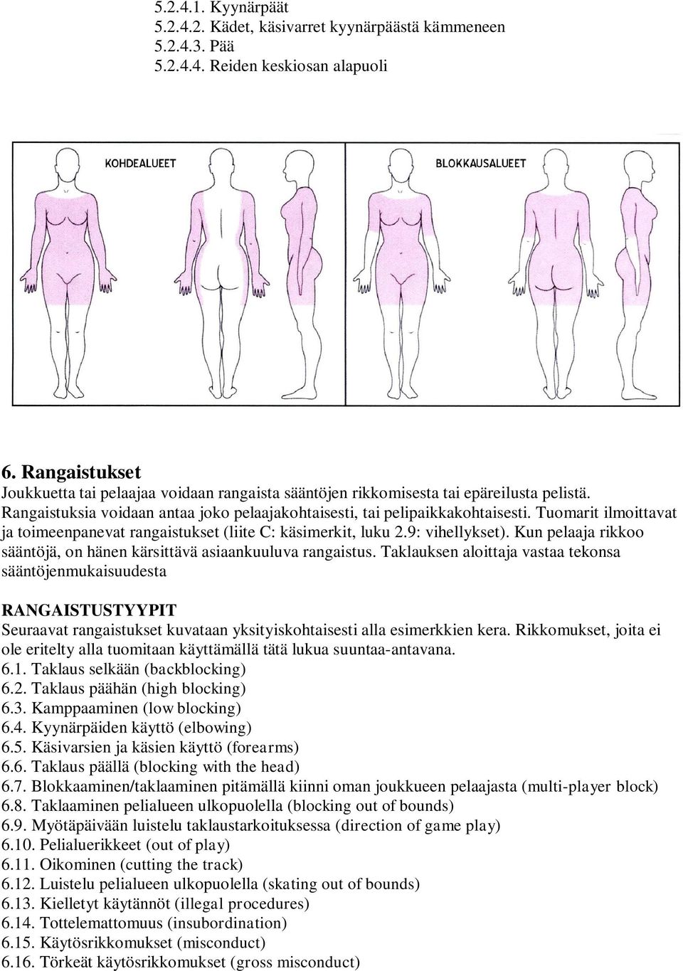 Tuomarit ilmoittavat ja toimeenpanevat rangaistukset (liite C: käsimerkit, luku 2.9: vihellykset). Kun pelaaja rikkoo sääntöjä, on hänen kärsittävä asiaankuuluva rangaistus.