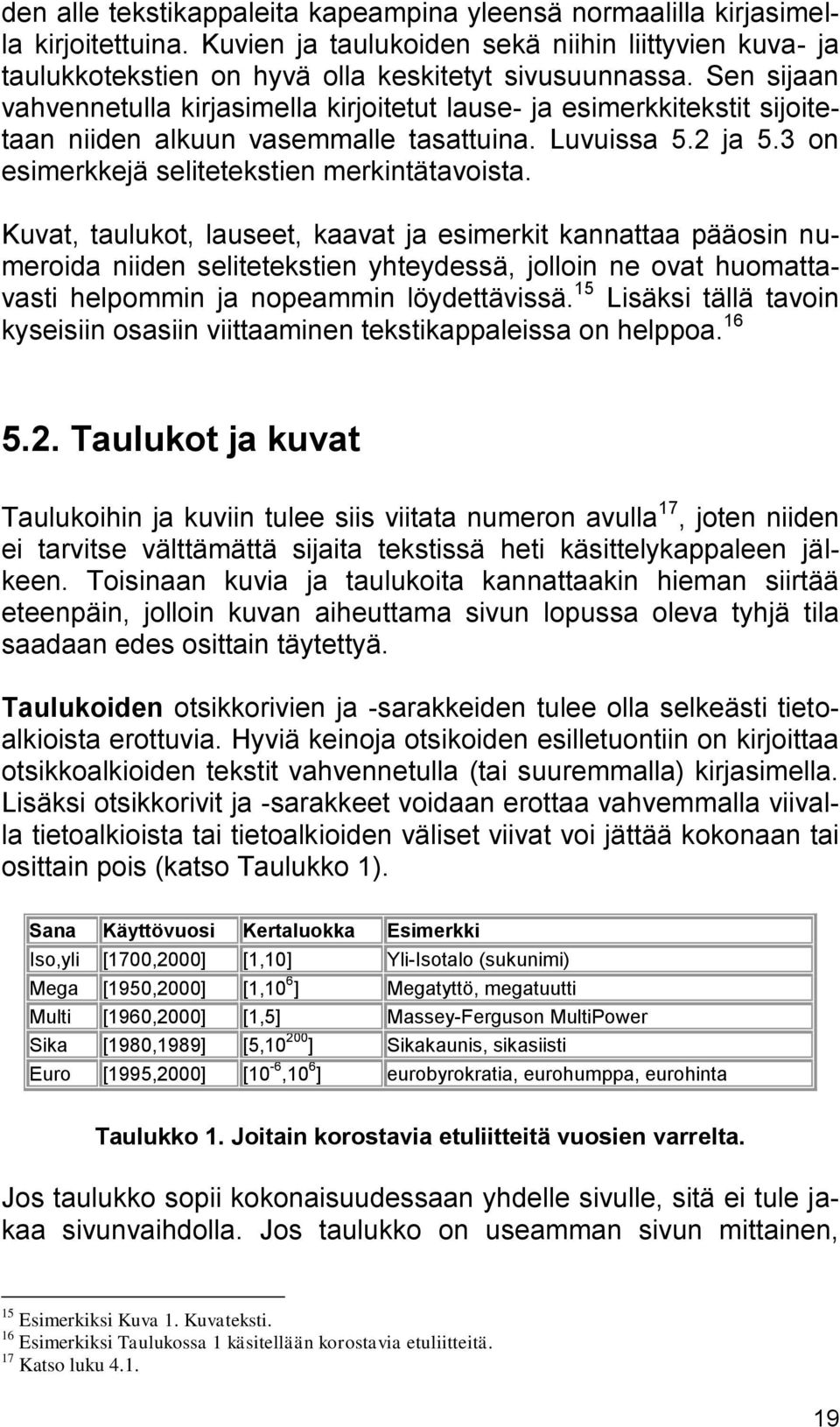 Kuvat, taulukot, lauseet, kaavat ja esimerkit kannattaa pääosin numeroida niiden selitetekstien yhteydessä, jolloin ne ovat huomattavasti helpommin ja nopeammin löydettävissä.