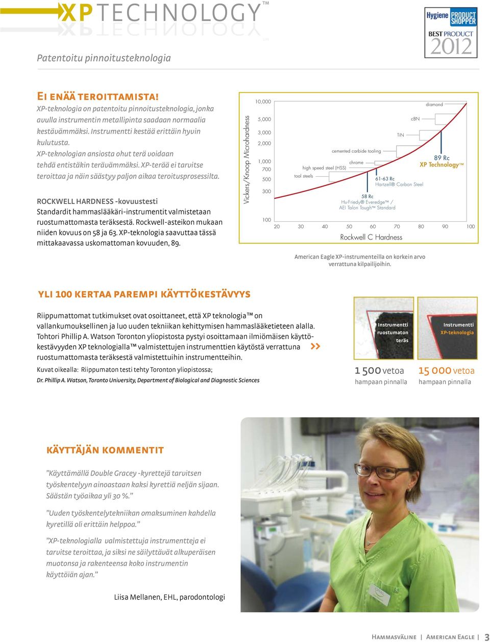 XP-teknologian ansiosta ohut terä voidaan tehdä entistäkin terävämmäksi. XP-terää ei tarvitse teroittaa ja näin säästyy paljon aikaa teroitusprosessilta.