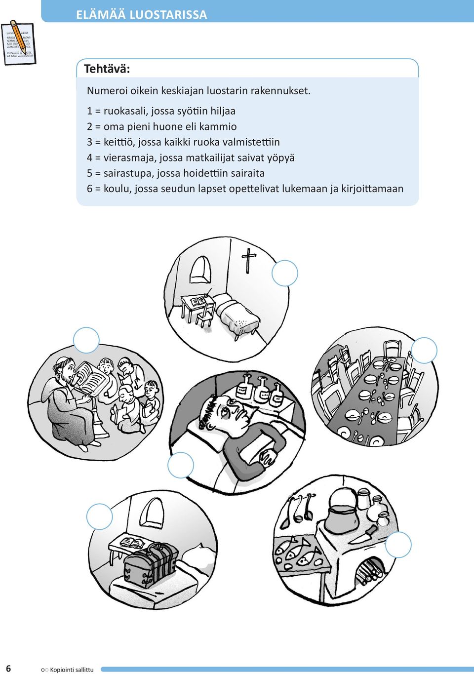 kaikki ruoka valmistettiin 4 = vierasmaja, jossa matkailijat saivat yöpyä 5 =