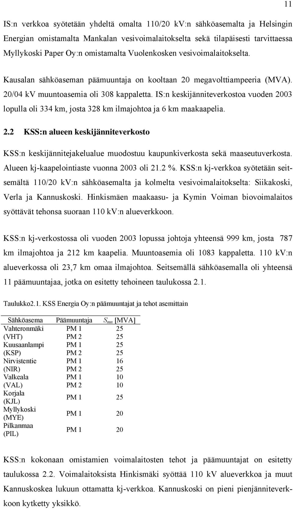 IS:n keskijänniteverkostoa vuoden 2003 lopulla oli 334 km, josta 328 km ilmajohtoa ja 6 km maakaapelia. 2.2 KSS:n alueen keskijänniteverkosto KSS:n keskijännitejakelualue muodostuu kaupunkiverkosta sekä maaseutuverkosta.