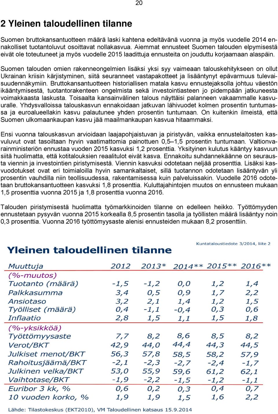 Suomen talouden omien rakenneongelmien lisäksi yksi syy vaimeaan talouskehitykseen on ollut Ukrainan kriisin kärjistyminen, siitä seuranneet vastapakotteet ja lisääntynyt epävarmuus