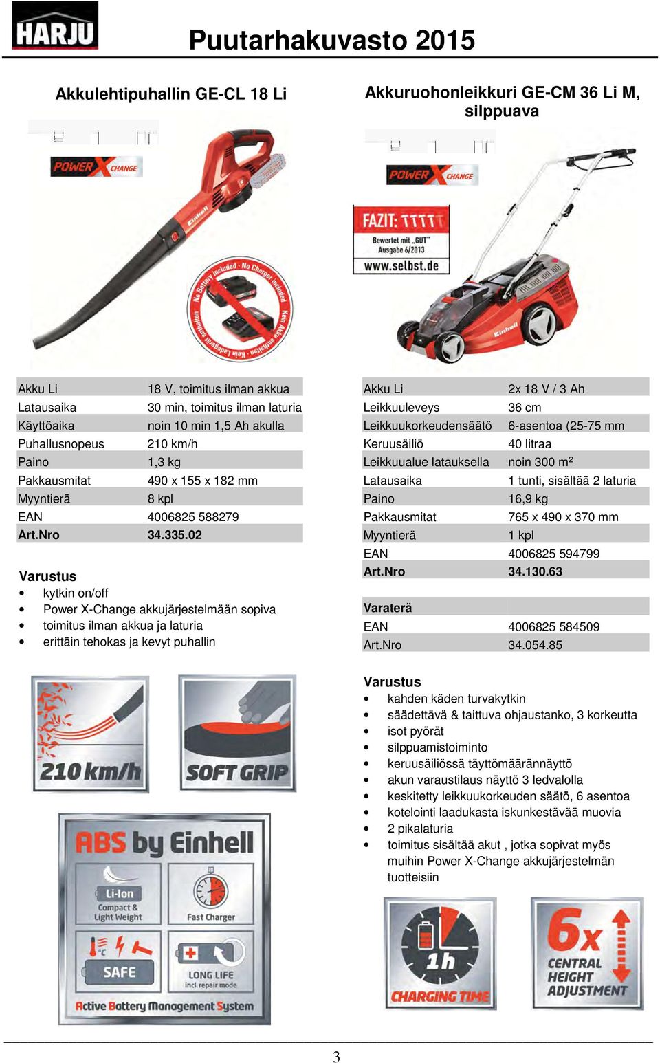 02 kytkin on/off Power X-Change akkujärjestelmään sopiva toimitus ilman akkua ja laturia erittäin tehokas ja kevyt puhallin Akku Li 2x 18 V / 3 Ah Leikkuuleveys 36 cm Leikkuukorkeudensäätö 6-asentoa