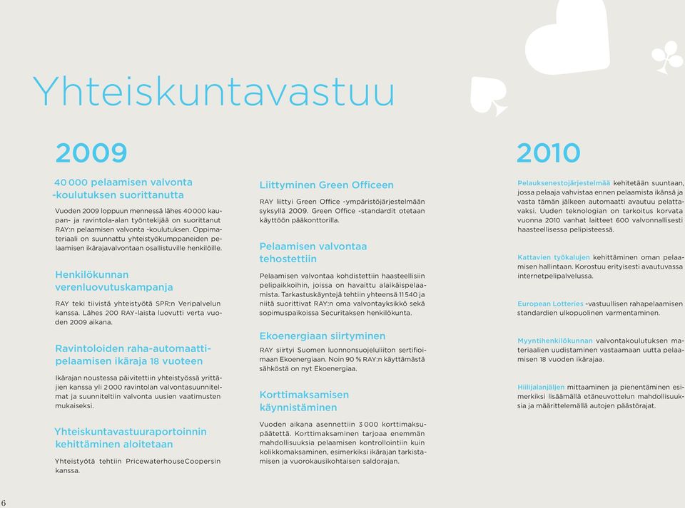 Henkilökunnan verenluovutuskampanja RAY teki tiivistä yhteistyötä SPR:n Veripalvelun kanssa. Lähes 200 RAY-laista luovutti verta vuoden 2009 aikana.