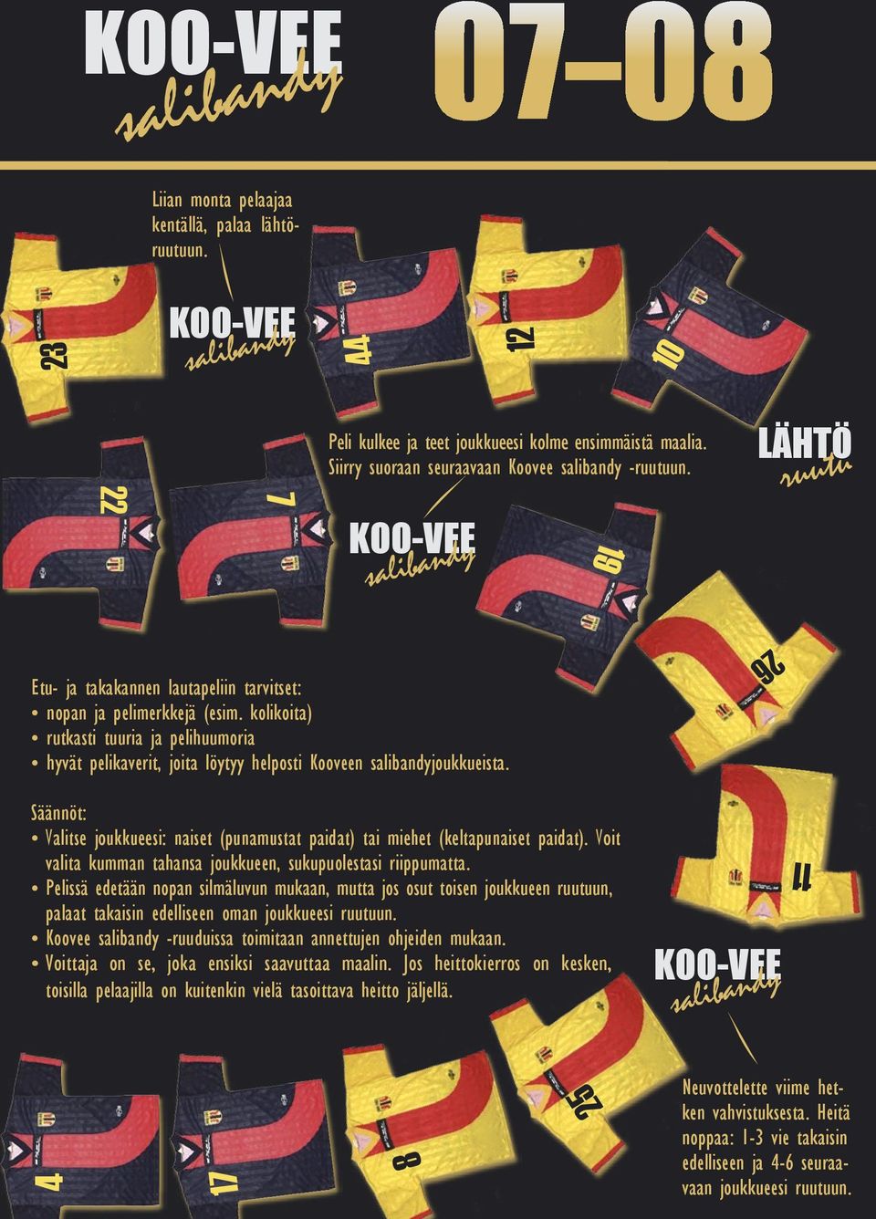 26 Säännöt: Valitse joukkueesi: naiset (punamustat paidat) tai miehet (keltapunaiset paidat). Voit valita kumman tahansa joukkueen, sukupuolestasi riippumatta.