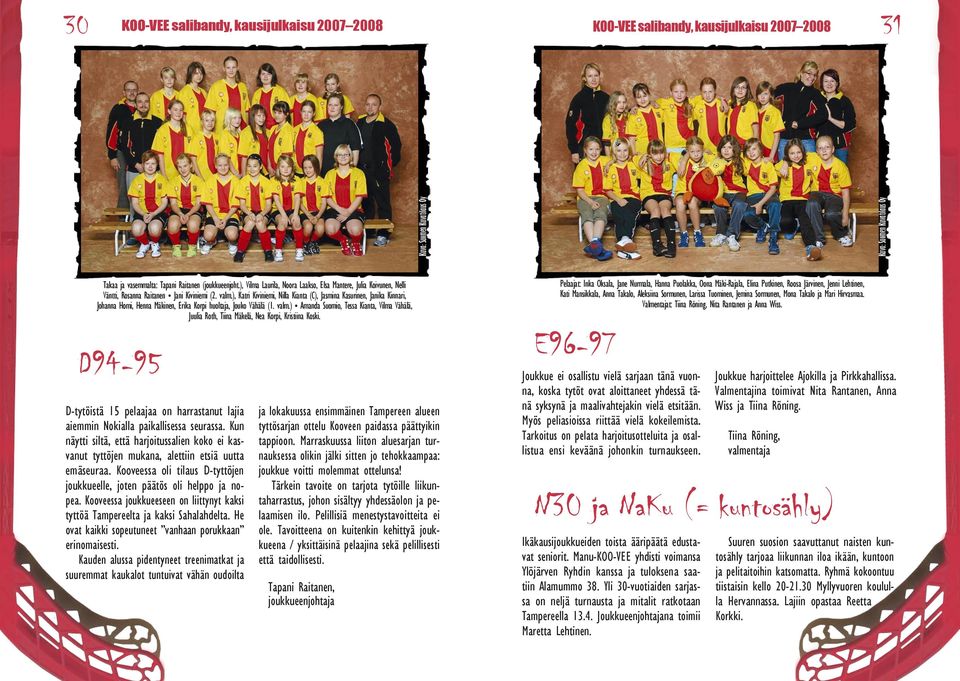 ), Katri Kiviniemi, Nilla Kianta (, Jasmina Kasurinen, Janika Kinnari, Johanna Homi, Henna Mäkinen, Erika Korpi huoltaja, Jouko Vähälä (1. valm.