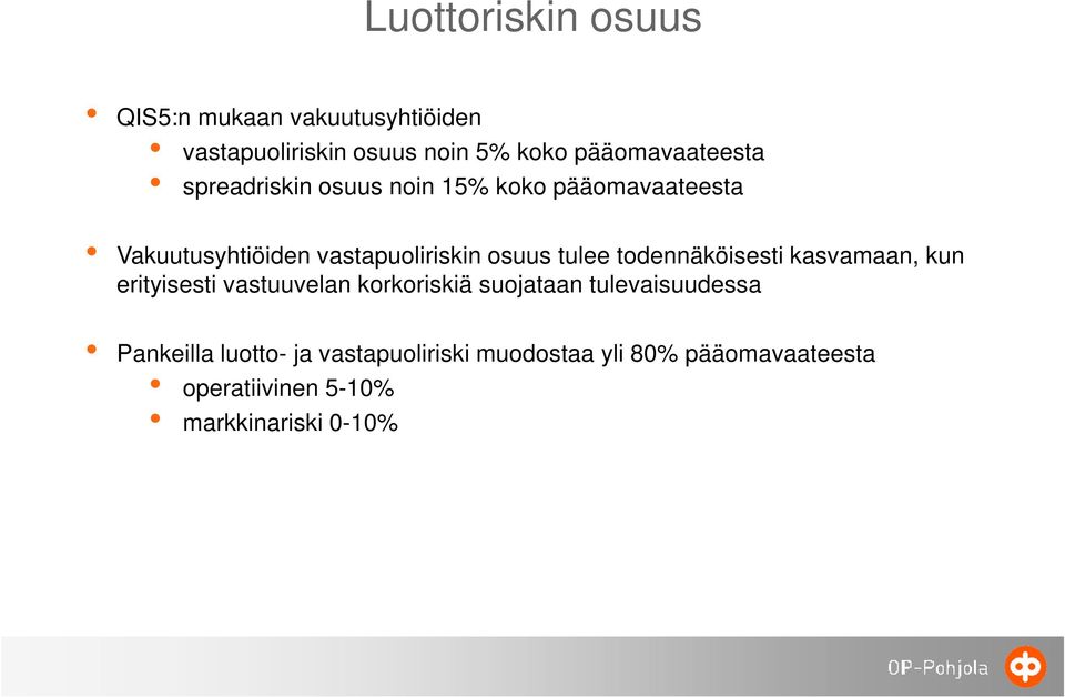 osuus tulee todennäköisesti kasvamaan, kun erityisesti vastuuvelan korkoriskiä suojataan